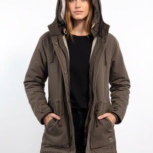 ARITZIA TNA Griffith Parka Jacket Women(XS) Olive Green Sherpa Lined Winter Coat